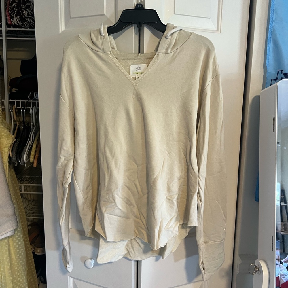 Cream Hooded Long Sleeve Top